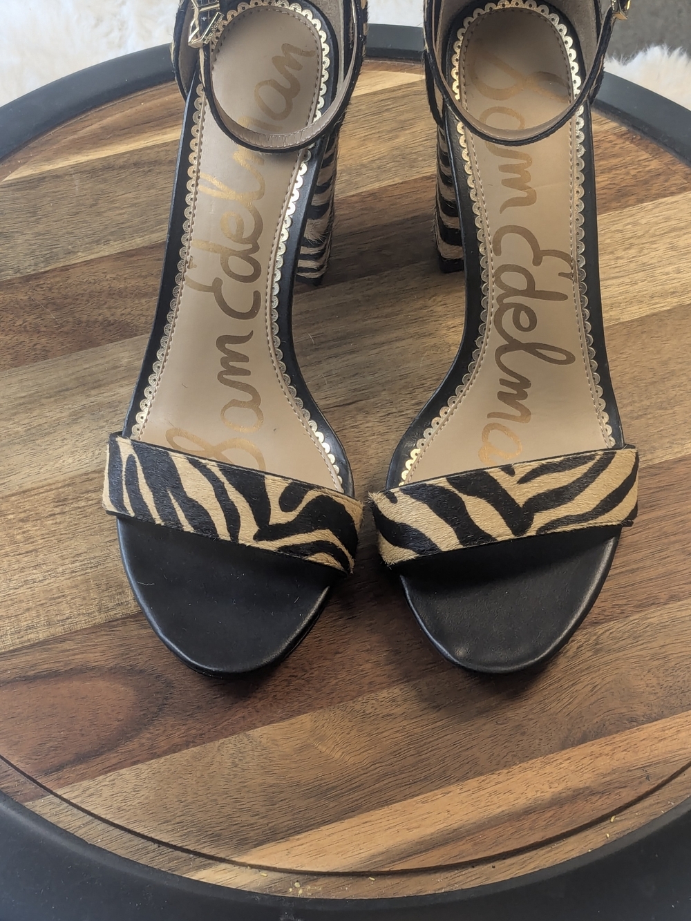 Sam Edelman Zebra Print Calf Hair Ankle Strap Block Heel Sandals Size 9.5 - Picture 2 of 10